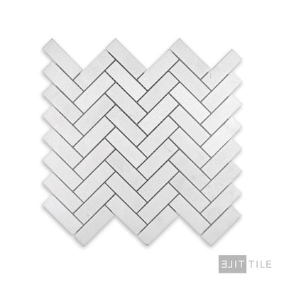 Thassos White Marble 1X3 Herringbone Honed Mosaic