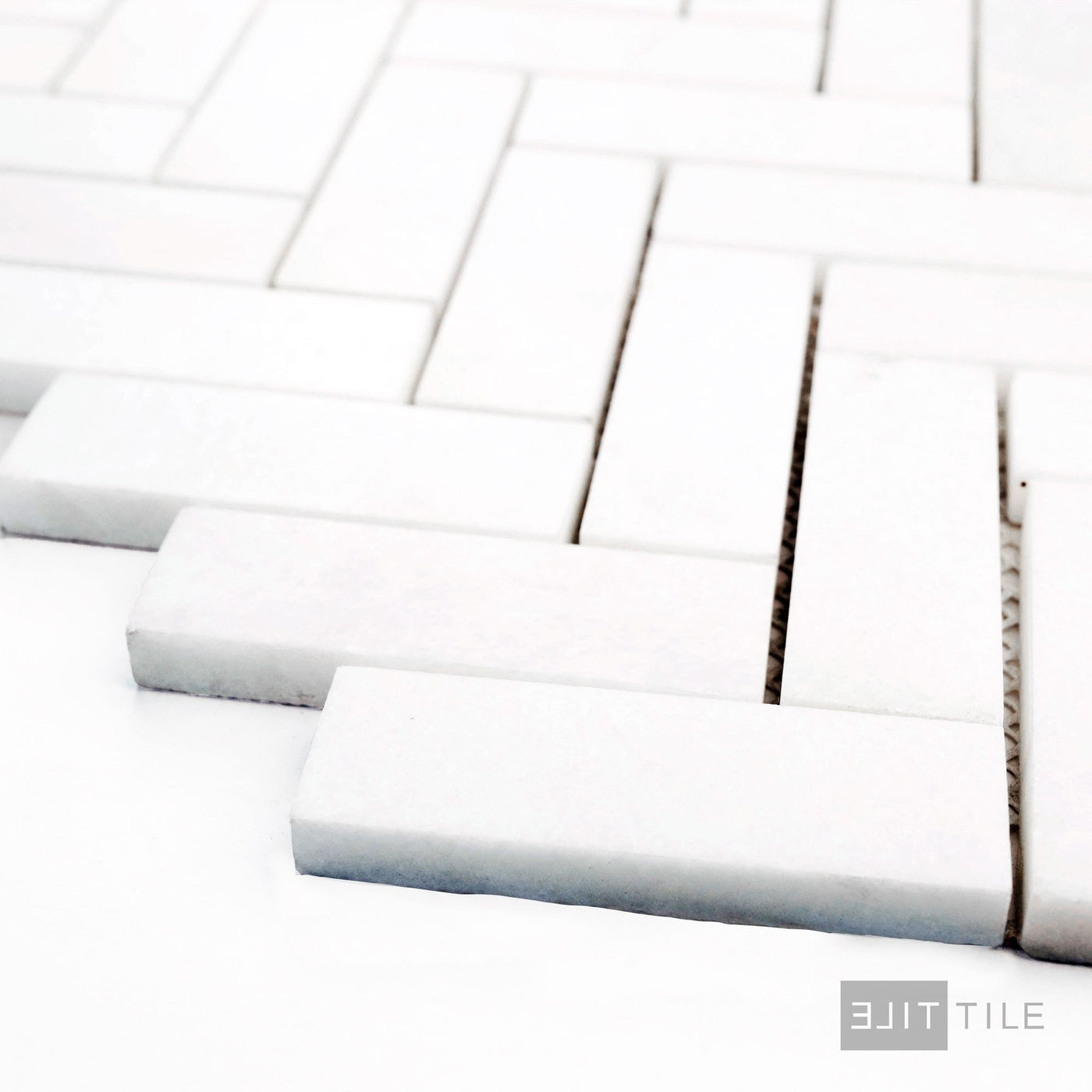 Thassos White Marble 1X3 Herringbone Honed Mosaic