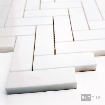 Thassos White Marble 1X3 Herringbone Polished Mosaic