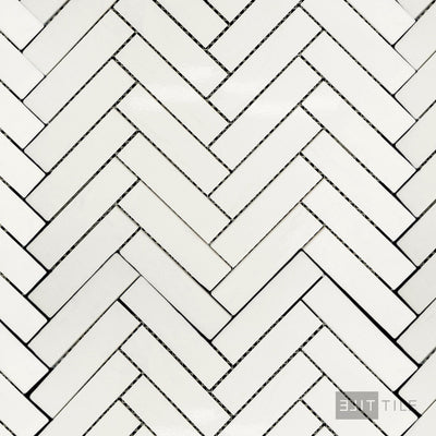 Thassos White Marble 1X4 Herringbone Honed Mosaic