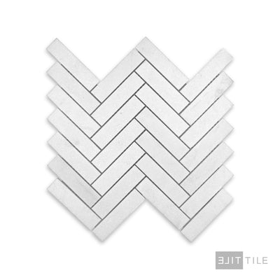 Thassos White Marble 1X4 Herringbone Honed Mosaic