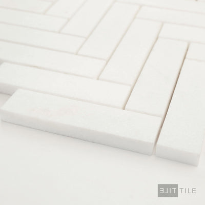 Thassos White Marble 1X4 Herringbone Honed Mosaic