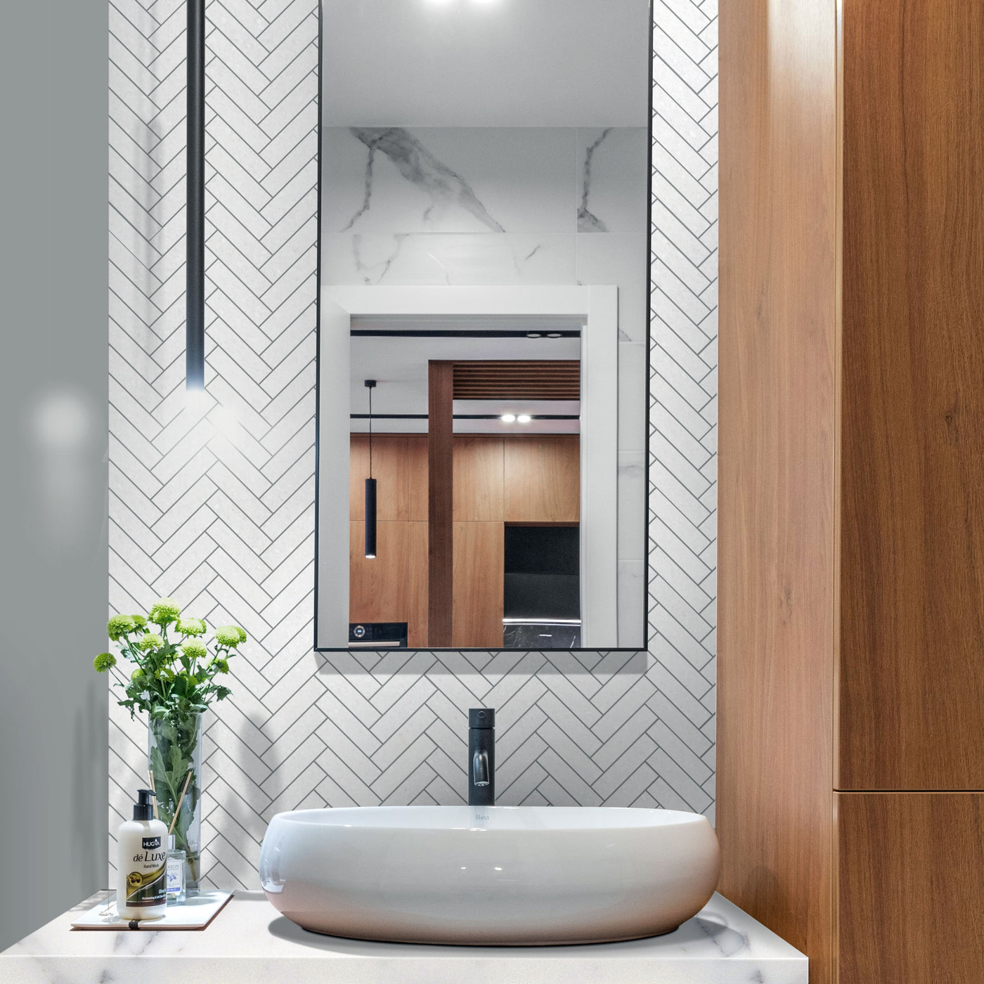 Thassos White Marble 1X4 Herringbone Honed Mosaic
