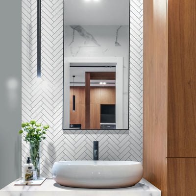 Thassos White Marble 1X4 Herringbone Honed Mosaic