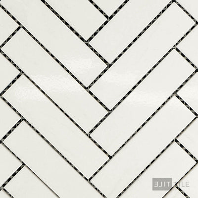 Thassos White Marble 1X4 Herringbone Polished Mosaic