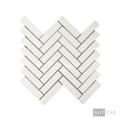 Thassos White Marble 1X4 Herringbone Polished Mosaic