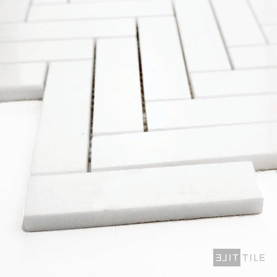 Thassos White Marble 1X4 Herringbone Polished Mosaic