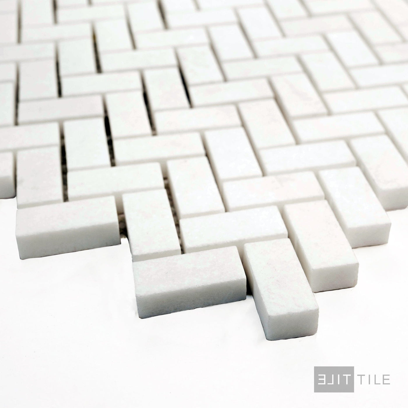 Thassos White Marble 5/8X1-1/4 Herringbone Honed Mosaic