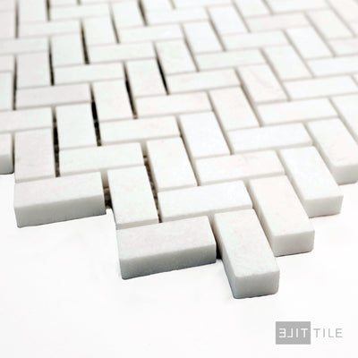 Thassos White Marble 5/8X1-1/4 Herringbone Honed Mosaic