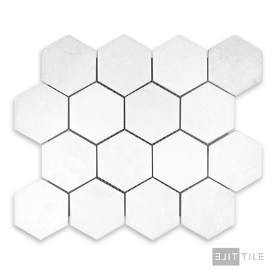 Thassos White Marble 3" Hexagon Honed Mosaic