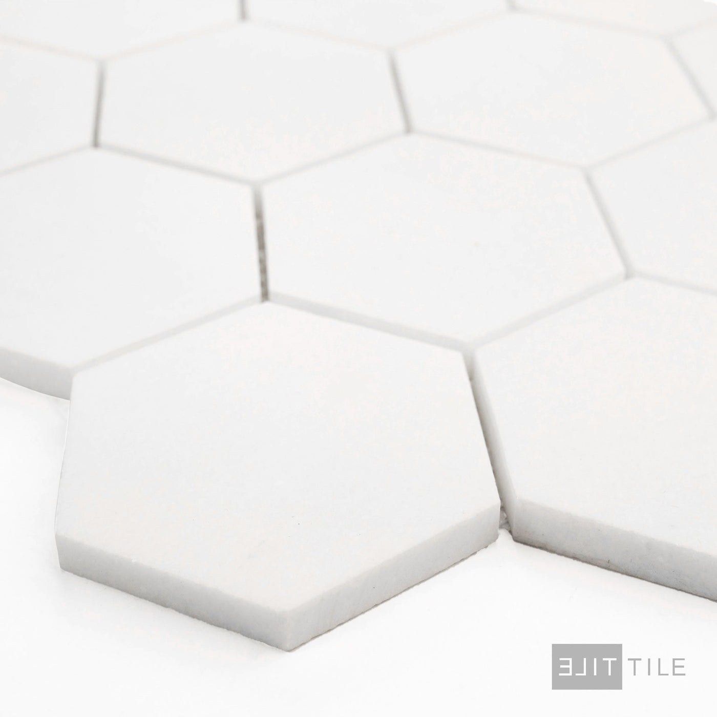 Thassos White Marble 3" Hexagon Honed Mosaic