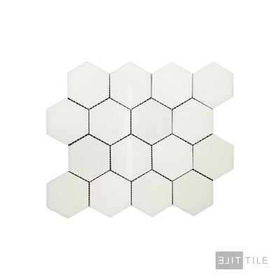Thassos White Marble 3" Hexagon Polished Mosaic