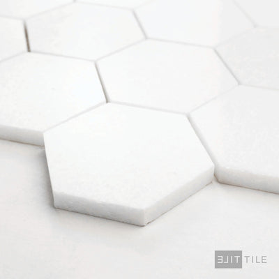 Thassos White Marble 3" Hexagon Polished Mosaic