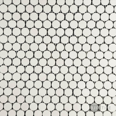 Thassos White Marble Penny Round Polished Mosaic