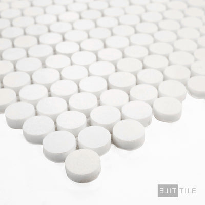 Thassos White Marble Penny Round Polished Mosaic