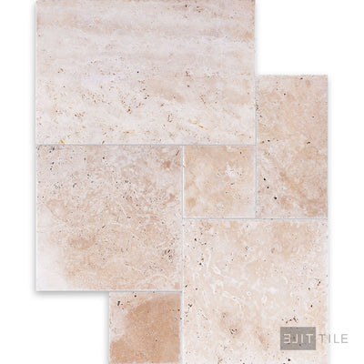 Ivory Premium Travertine Versailles Pattern Brushed And Chiseled