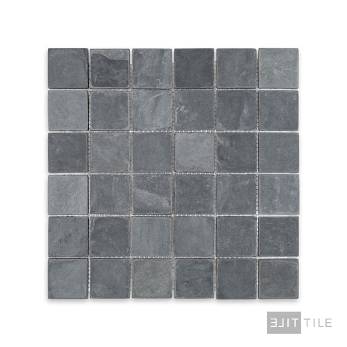 Indian Black Slate 2" Square Tumbled Mosaic