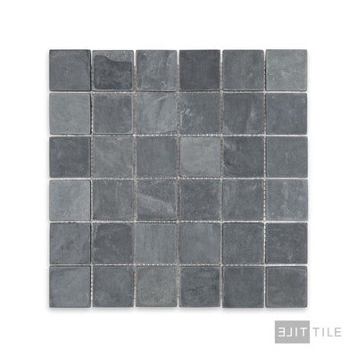 Indian Black Slate 2" Square Tumbled Mosaic
