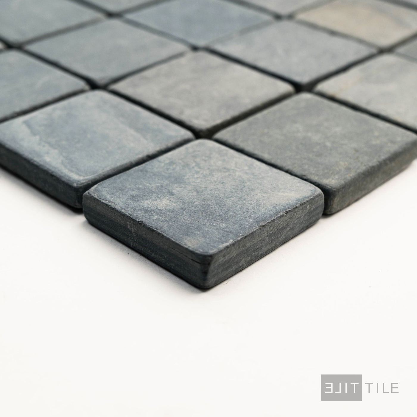 Indian Black Slate 2" Square Tumbled Mosaic
