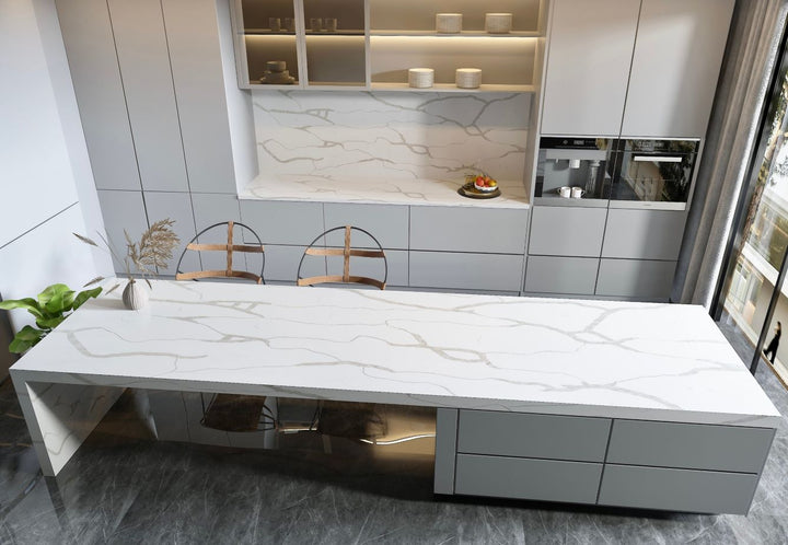 Quartz Prefab Countertop Right 9'X2' Calacatas White Polished Elit