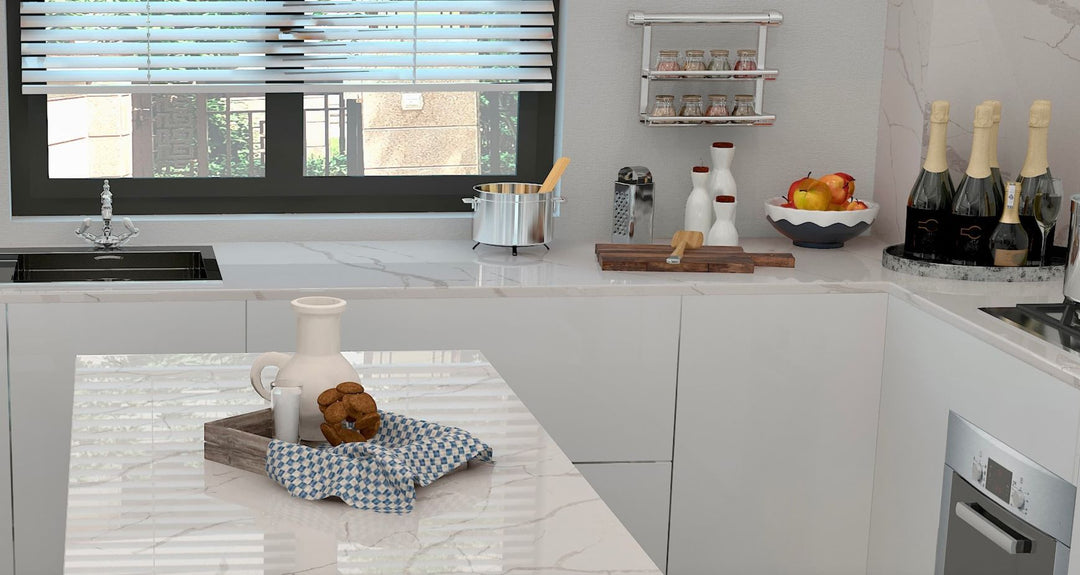 Quartz Prefab Countertop Right 9'X2' Calacatas Dorada Polished