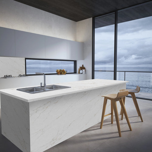 Quartz Prefab Countertop Left 9'X'2' Venation Oro Polished