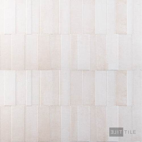 Slant 3D Sand 16x48 matte ceramic tile shown in overview with raised lines and warm beige coloring
