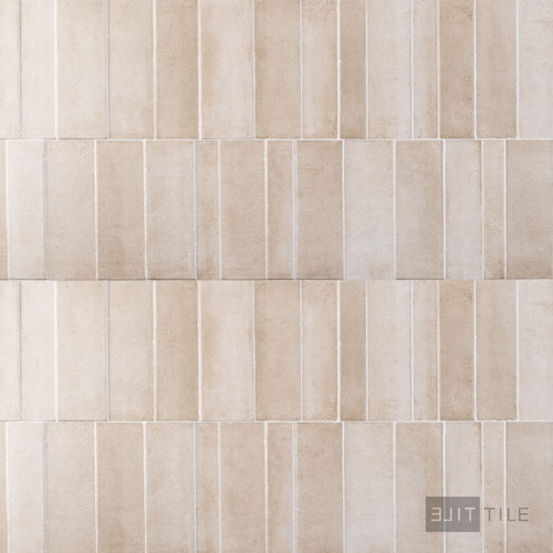 Full view of Slant 3D Taupe 16x48 matte ceramic tile highlighting its 3D surface and muted taupe finish