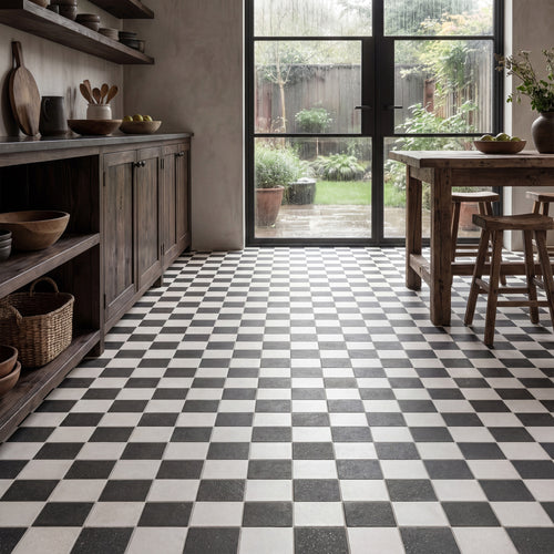 Stage 4x4 Checkerboard Matte Porcelain Tile in White and Charcoal