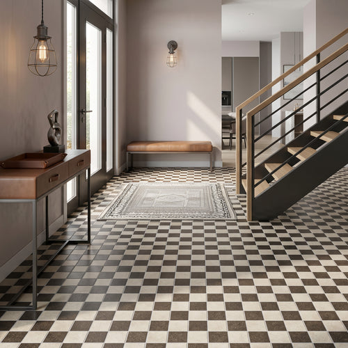 Stage 4x4 Checkerboard Matte Porcelain Tile in White and Brown