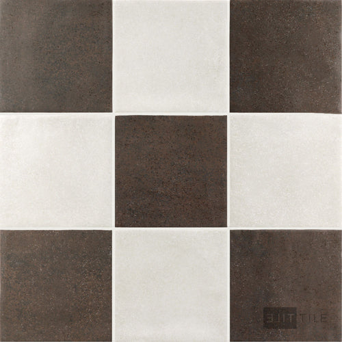 Stage 4x4 Checkerboard Matte Porcelain Tile in White and Brown
