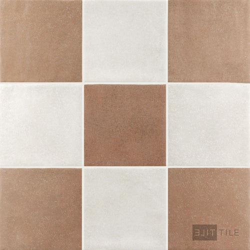 Stage 4x4 Checkerboard Matte Porcelain Tile in White and Terracotta