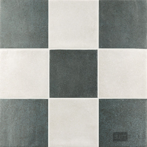 Stage 4x4 Checkerboard Matte Porcelain Tile in White and Denim