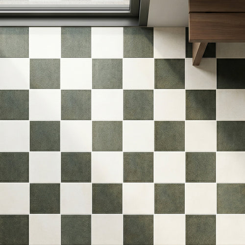 Stage 4x4 Checkerboard Matte Porcelain Tile in White and Forest