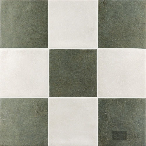 Stage 4x4 Checkerboard Matte Porcelain Tile in White and Forest