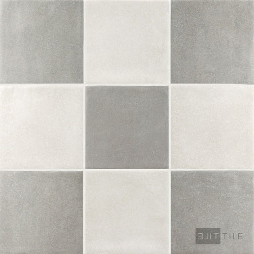 Stage 4x4 Checkerboard Matte Porcelain Tile in White and Grey