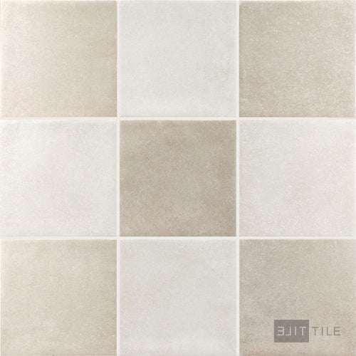 Stage 4x4 Checkerboard Matte Porcelain Tile in White and Taupe