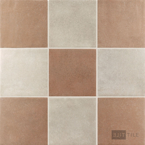 Stage 4x4 Checkerboard Matte Porcelain Tile in Taupe and Terracotta