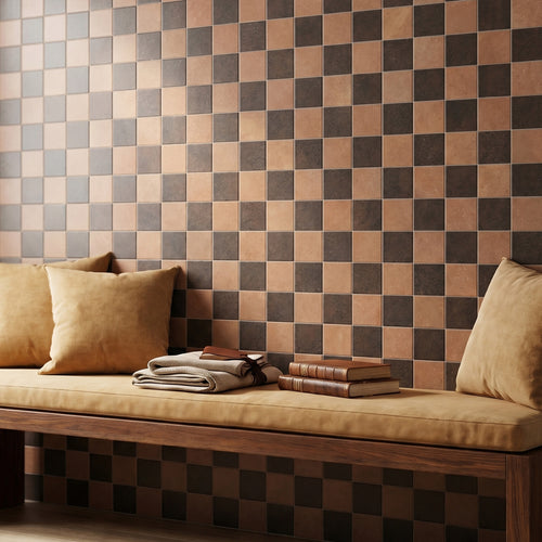 Stage 4x4 Checkerboard Matte Porcelain Tile in Terracotta and Brown