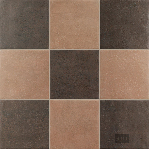 Stage 4x4 Checkerboard Matte Porcelain Tile in Terracotta and Brown