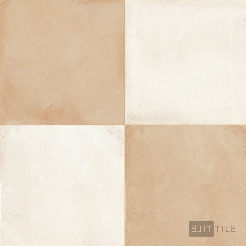 Amuri 24x24 Checkerboard Matte Porcelain Tile in Avorio and Biscotto