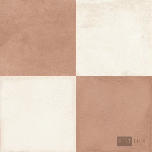Amuri 24x24 Checkerboard Matte Porcelain Tile in Avorio and Cotto