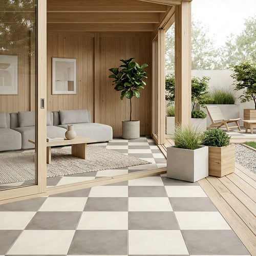 Amuri 24x24 Checkerboard Matte Porcelain Tile in Avorio and Grigio