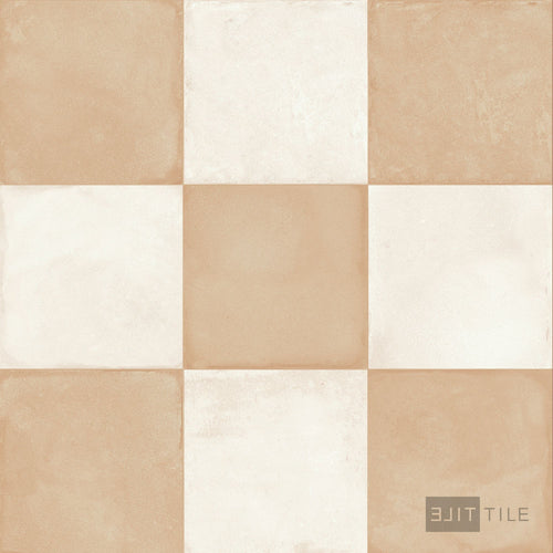Amuri 8x8 Checkerboard Matte Porcelain Tile in Avorio and Biscotto