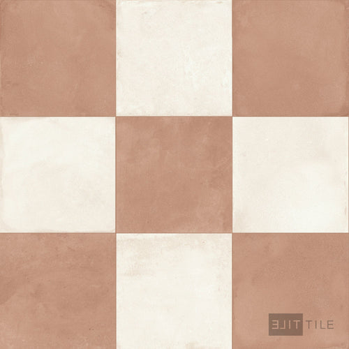 Amuri 8x8 Checkerboard Matte Porcelain Tile in Avorio and Cotto