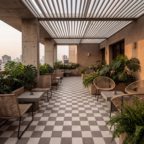 Amuri 8x8 Checkerboard Matte Porcelain Tile in Avorio and Grigio