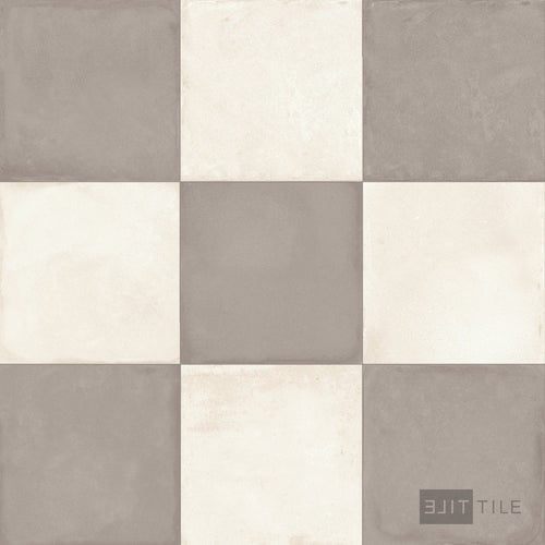 Amuri 8x8 Checkerboard Matte Porcelain Tile in Avorio and Grigio