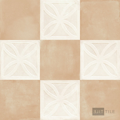 Amuri 8x8 Checkerboard Matte Porcelain Tile in Avorio Struttura 3D and Biscotto