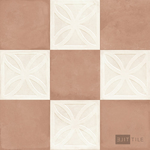 Amuri 8x8 Checkerboard Matte Porcelain Tile in Avorio Struttura 3D and Cotto