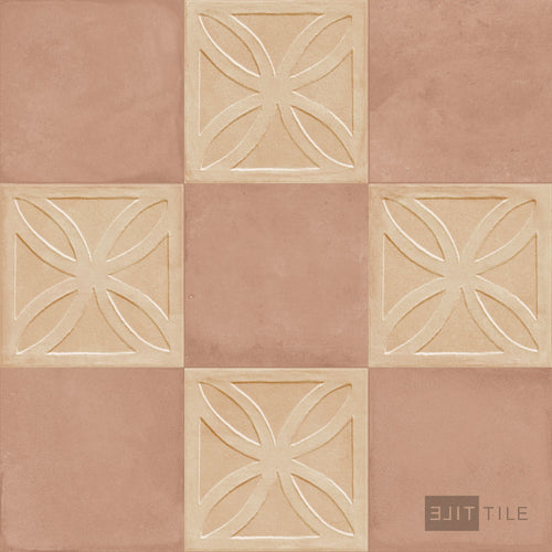 Amuri 8x8 Checkerboard Matte Porcelain Tile in Biscotto Struttura 3D and Cotto